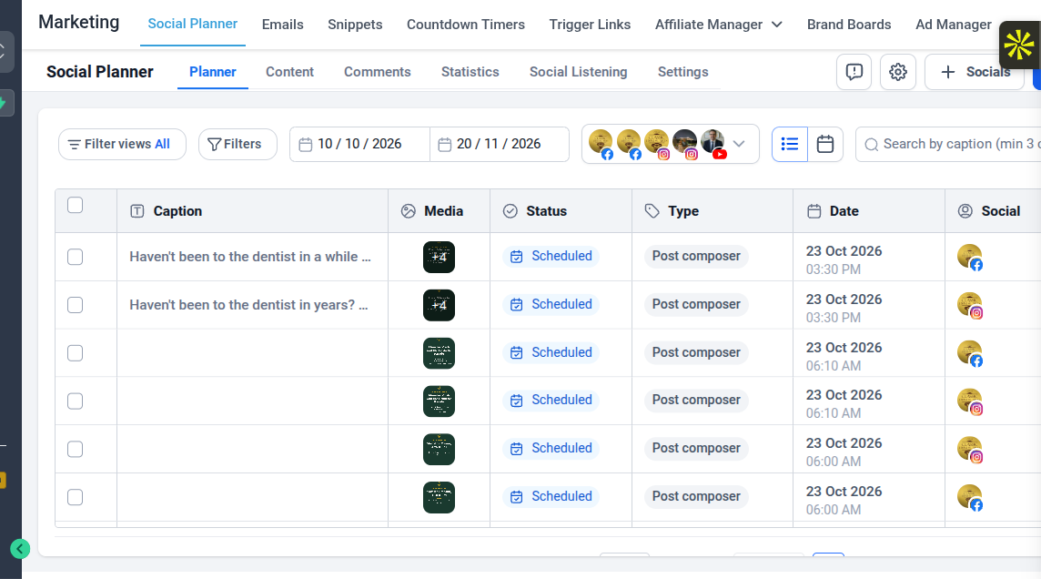 Content planner with posts scheduled weeks ahead